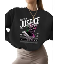3 iplik şardonlu erkek kadın Bej Sweatshirt kalın Adalete i·nan tişörtü Baskılı bisiklet yaka (Siyah)