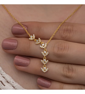 BAŞAK MODEL ZİRKON TAŞLI 925 AYAR GÜMÜŞ KOLYE (Gold)