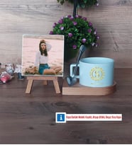 Gold Baş Harf Fotoğraflı Dekoratif Taş, Kupa Bardak Beyaz Hediye (Model 8)
