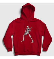 Presmono Unisex Gri Skeleton Guitarist Music Rock Kapüşonlu Sweatshirt 340149tt (Kırmızı)