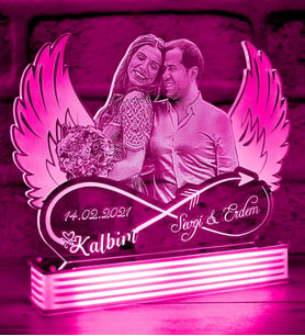 Kişiye Özel Melek Kanatlı 3D Resimli Lamba (Pembe)