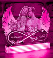 Kişiye Özel Melek Kanatlı 3D Resimli Lamba (Pembe)