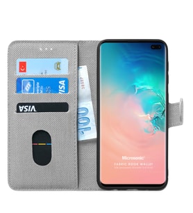 Microsonic Samsung Galaxy S10 Plus Kılıf Fabric Book Wallet (Gri)