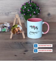 Eşe Hediye Mrs Kupa Bardak Beyaz ve Fotoğraflı Ahşap Anahtarlık Hediye Yıl Dönümü Hediyesi (Model 6)