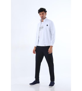 Erkek İki İplik Slim Fit Dar Paça Fermuarlı Eşofman Takımı - 7664 (Beyaz)