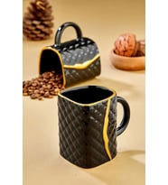 Çanta Şeklinde Lüx Seramik Gold Varaklı Tekli Kupa, Mug, Kupa Takımı, Nescafe Fincanı (Siyah)