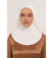 Hazır Pratik Lüks  Boyunluklu Boneli Şifon Şal (Ekru)