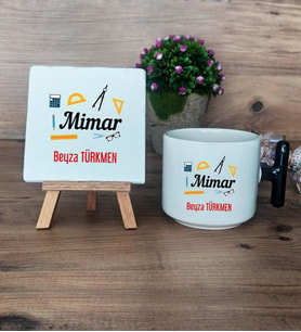 Mimar Hediye Seti Kupa Bardak T Kulplu ve Dekoratif Taş Mimarlar Günü Hediyesi (Model 6)