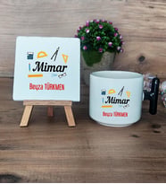 Mimar Hediye Seti Kupa Bardak T Kulplu ve Dekoratif Taş Mimarlar Günü Hediyesi (Model 6)