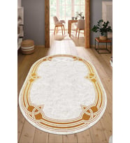 Dijital Baskılı Kaymaz Taban Yıkanabilir Oval Salon Halısı Mutfak Halısı Yolluk NDO-HT-234 (Gold)