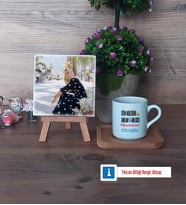 Din Kültürü Öğretmeni Fotoğraflı Dekoratif Taş, Ahşap Altlıklı Türk Kahvesi Fincanı Hediye Öğretmenler Günü Hediyesi (Model 1)
