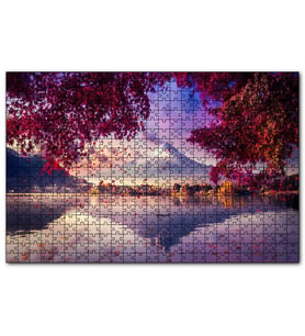 Cakapuzzle Sonbaharda Göldeki Kayık ve Karlı Zirve  Puzzle Yapboz MDF (Ahşap) (500 Parça)