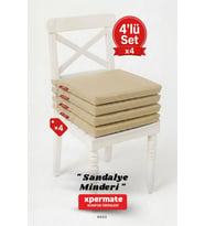 XPERMATE  Fermuarlı 4'lü Sandalye Minderi Su İtici Kumaş 40x40 cm Sünger Sandalye Minderi Bağcıklı (Bej)
