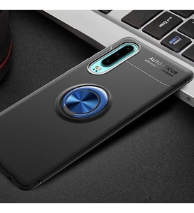 Huawei P30 Kılıf Yüzüklü Magnetli Ravel Case (Siyah-Mavi)