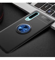 Huawei P30 Kılıf Yüzüklü Magnetli Ravel Case (Siyah-Mavi)