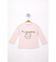 Toontoy Kız Çocuk Flower Baskılı T-Shirt (Pudra)