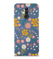Huawei Mate 20 Lite Uyumlu Lansman Kılıf Çiçek Tasarımlı İçi Kadife  Kapak (Petrol Mavisi)