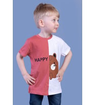 Toontoy Erkek Çocuk İki Renkli Ayıcık Baskılı Tişört (Nar Çiçeği)