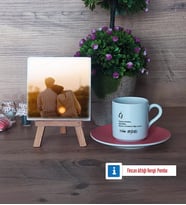 Eşe Hediye Fotoğraflı Dekoratif Taş, Ahşap Altlıklı Türk Kahvesi Fincanı Hediye (Model 6)