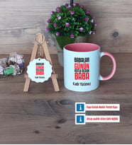 Babalar Günü Hediyesi Kupa Bardak Kırmızı ve Ahşap Anahtarlık Hediye Babaya Hediye (Model 5)