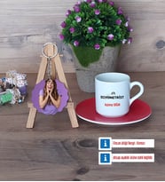 Odyometrist Türk Kahvesi Fincanı Ahşap Altlıklı ve Fotoğraflı Ahşap Anahtarlık Hediye (Model 3)