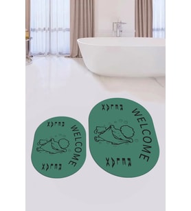 EVDEYA Dijital Baskılı Modern Yıkanabilir İkili Oval Banyo Halısı Paspas Klozet Takımı, OKLOZET-11-BEYAZ, (Yeşil)