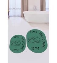 EVDEYA Dijital Baskılı Modern Yıkanabilir İkili Oval Banyo Halısı Paspas Klozet Takımı, OKLOZET-11-BEYAZ, (Yeşil)