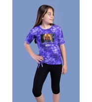 Toontoy Kız Çocuk Batik Desenli Baskılı Taytlı Takım (Lacivert)