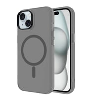 iPhone 15 Plus Kılıf Magsafe Şarj Özellikli Buzlu Transparan C-Pro Sert Kılıf (Koyu Gri)