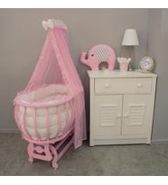 TommyBaby Sepet Beşik Ahşap Beşik Uyku Setli Doğal Ahşap Beşik (Pembe)