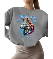 Bej 3 iplik şardonlu erkek Sweatshirt kalın Sweatshirt kadın bisiklet yaka Gizemli ruh Baskılı (Gri)