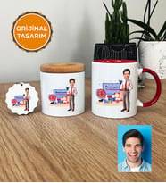 Kişiye Özel Karikatürlü İngilizce Öğretmeni Hediye Seti Kupa Bardak, Kalemlik, Anahtarlık Erkek İngilizce Öğretmenine Öğretmenler Günü Hediyesi (Kırmızı)