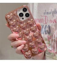 Bagies iPhone 15 Pro Uyumlu 3 Boyutlu Kalp Kabartmalı Kılıf Kapak (Rose)