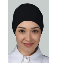 Kadın Pratik Dikişsiz Bağcıklı Kaymayan Tesettür Penye Bone (Siyah)