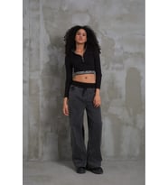 022 Kadın Yan Püsküllü Bol Paça Penye Kot Denim Pantolon (Gri - Buz) (Gri-Buz)