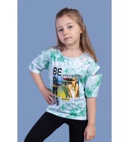 Toontoy Kız Çocuk Batik Desenli Dijital Baskılı Tişört (Yeşil)