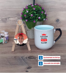 Dayıya Hediye Kupa Bardak Beyaz ve Fotoğraflı Ahşap Anahtarlık HediyeDayıya Doğum Günü Hediyesi (Model 10)