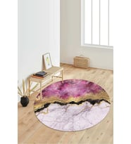 Dijital Baskılı Kaymaz Taban Yıkanabilir Yuvarlak Salon Halısı Koridor Halısı Paspas NDY-HT-316 (Pembe)