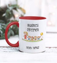 Kişiye Özel Okul Öncesi Öğretmeni Tasarımlı Kupa Bardak (Kırmızı)