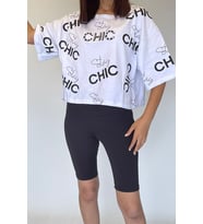 Kadın Şık Kal Taş Süslemeli Kısa T-Shirt (Beyaz)