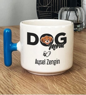 Kişiye Özel Dog Mom Hediye T Kupa Bardak Köpek Annesi (Mavi)