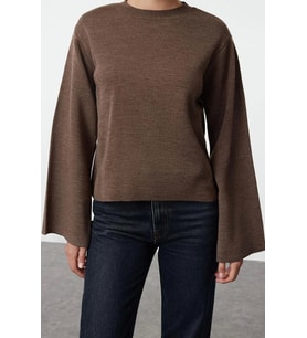 Stil Modern Kadın Regular Standart Kol Bisiklet Yaka Basic Triko Kazak (Vizon)