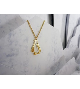 Kişiye Özel 925 Ayar Gümüş Origami Penguen Kolye (Gold)