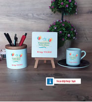 Doğum Günü Hediyesi Hediye Seti Dekoratif Taş, Kalemlik, Ahşap Altlıklı Türk Kahvesi Fincanı Hediye (Model 7)