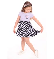 Toontoy Kız Çocuk Little Yazılı Etek Kısmı Zebra Desen Baskılı Elbise (Mavi)
