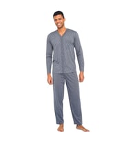 Kly Büyük Beden Önden Düğmeli Gömlek Erkek Pijama Takım (Gri)
