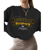 kadın Sweatshirt Bej erkek 3 iplik şardonlu bisiklet yaka Öz Baskılı unisex kalın Sweatshirt (Siyah)