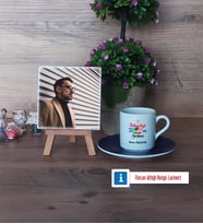 Teknoloji ve Tasarım Öğretmeni Fotoğraflı Dekoratif Taş, Ahşap Altlıklı Türk Kahvesi Fincanı Hediye Öğretmenler Günü Hediyesi (Model 4)
