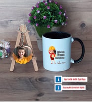 Mühendisler Günü Hediyesi Kupa Bardak Beyaz ve Fotoğraflı Ahşap Anahtarlık Hediye (Model 11)