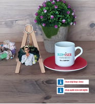 Komiser Yardımcısı Türk Kahvesi Fincanı Ahşap Altlıklı ve Fotoğraflı Ahşap Anahtarlık Hediye (Model 3)